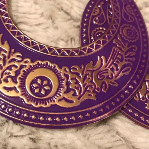 Oversized Purple and Gold Circle Earrings - Picture 3 of 6